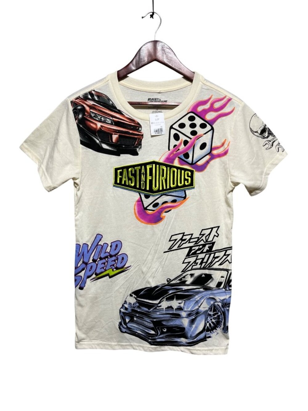 NWT Fast & Furious Mens Small Graphic T-Shirt Speed Cars Dice Flames Skull